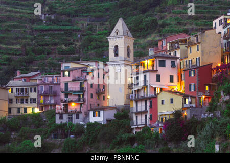 Night Manarola, Cinque Terre, Liguria, Italy Stock Photo
