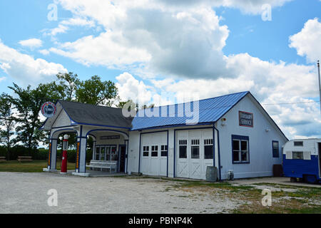 The restored 1932 Standard Oil Service Station on the old Rte 66 in Odell Illinois is listed on the National Register of Historic Places. Stock Photo