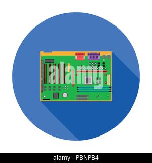 Motherboard icon in flat style isolated on white background. Personal computer symbol vector illustration. Stock Vector