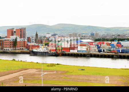 BELFAST, NI - JULY 14, 2016: Docks at the Titanic Quarter, Northern Ireland.  Belfast Harbour, known as Queen's Island until 1995 Stock Photo