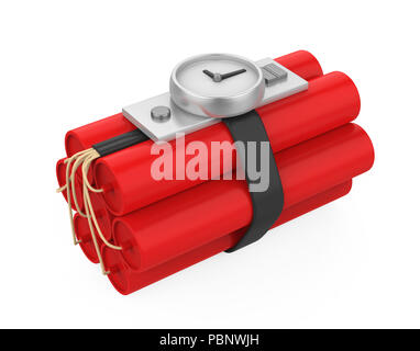 Dynamite Bomb with Clock Isolated Stock Photo