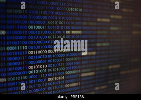 blue binary code. blocks of binary data. Blockchain concept. blue background with computer digital binary code bit number one and zero text. Stock Photo