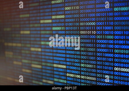 blue binary code. blocks of binary data. Blockchain concept. blue background with computer digital binary code bit number one and zero text. Stock Photo