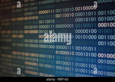 blue binary code. blocks of binary data. Blockchain concept. blue background with computer digital binary code bit number one and zero text. Stock Photo