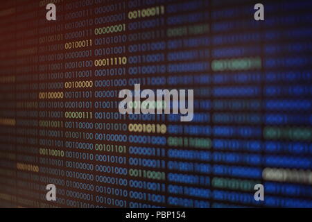 blue binary code. blocks of binary data. Blockchain concept. blue background with computer digital binary code bit number one and zero text. Stock Photo