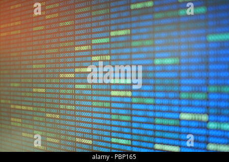 blue binary code. blocks of binary data. Blockchain concept. blue background with computer digital binary code bit number one and zero text. Stock Photo