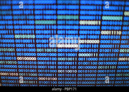 blue binary code. blocks of binary data. Blockchain concept. blue background with computer digital binary code bit number one and zero text. Stock Photo
