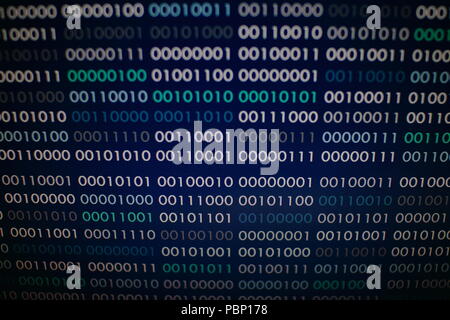blue binary code. blocks of binary data. Blockchain concept. blue background with computer digital binary code bit number one and zero text. Stock Photo