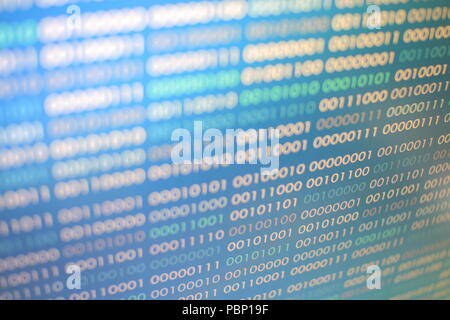 blue binary code. blocks of binary data. Blockchain concept. blue background with computer digital binary code bit number one and zero text. Stock Photo