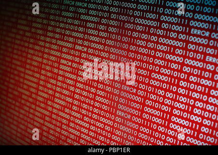 red binary code. computer technology background. red binary code computer language data transfers. unsecured and dangerous big data and ai artificial Stock Photo