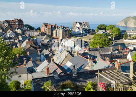 Rooftop view of the seaside town of Lynton on the coast of North Devon, UK. Stock Photo