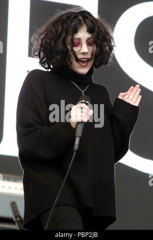 Heather Baron-Gracie of Pale Waves performs on stage at Y Not Festival at Pikehall, Derbyshire on Saturday 28th July 2018. Stock Photo