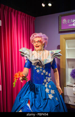AMSTERDAM, NETHERLANDS - JUN 1, 2015: Dame Edna, Madame Tussauds museum in Amsterdam. Marie Tussaud was born as Marie Grosholtz in 1761 Stock Photo
