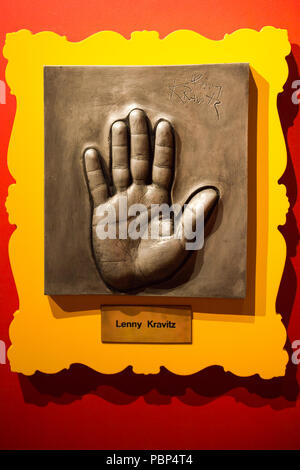 AMSTERDAM, NETHERLANDS - JUN 1, 2015: Lenny Kravitz hand, Madame Tussauds museum in Amsterdam. Marie Tussaud was born as Marie Grosholtz in 1761 Stock Photo