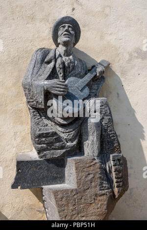 Memorial on sloped entrance to Prague Castle of Karel Hasler songwriter wrote 'That Czech song of Ours' & murdered in Mauthausen Concentration Cam Stock Photo