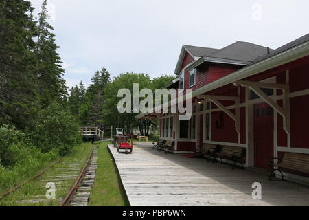 Musquodoboit Harbour Railway Museum has a collection of engines, carriages and train memorabilia, with the station building, tracks and platforms Stock Photo