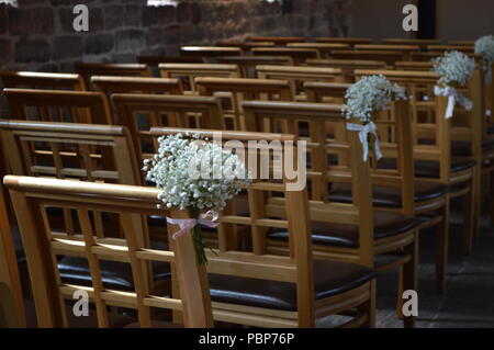 Rows of chairs set up for a wedding ceremony in Staffordshire, UK Stock Photo