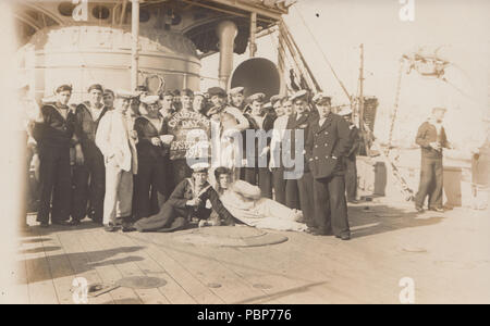 Vintage 1919 Photograph Showing Sailors on HMS Blenheim on Christmas Day Stock Photo