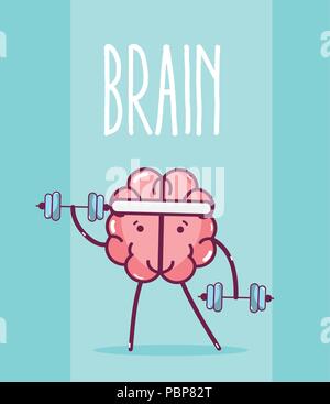 Cute brain cartoon card Stock Vector