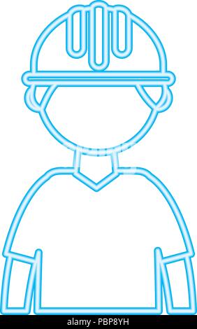 construction worker portrait character neon design vector illustration Stock Vector