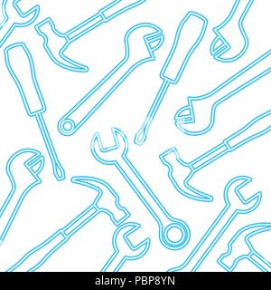 blue neon hammer wrench screwdriver tools pattern vector illustration Stock Vector