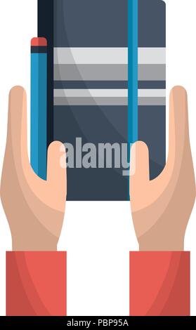 hands holding notebook pencil supply vector illustration Stock Vector ...