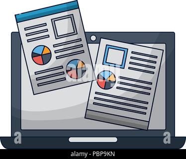 laptop computer and document file with statistics graphic vector illustration design Stock Vector