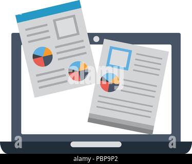 laptop computer and document file with statistics graphic vector illustration design Stock Vector
