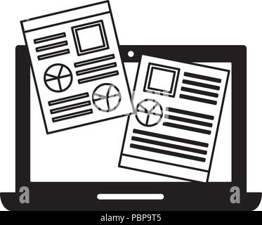 laptop computer and document file with statistics graphic vector illustration design Stock Vector