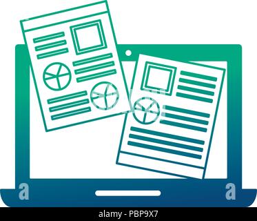 laptop computer and document file with statistics graphic vector illustration design Stock Vector