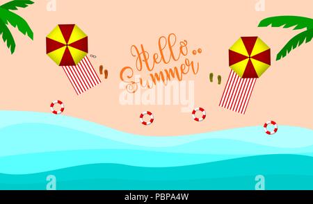 Hello summer , beach top view vector Stock Vector
