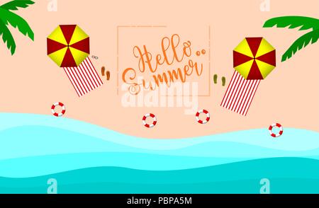 Hello summer , beach top view vector Stock Vector