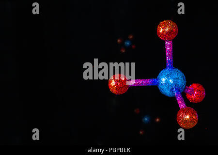 Lab experiments atom or molecule structure of Methane CH4 in black background with copy space Stock Photo