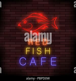 Colorful Neon Fish Food Sign Stock Vector