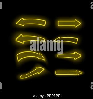 Set of Different Neon Yellow Arrows Stock Vector