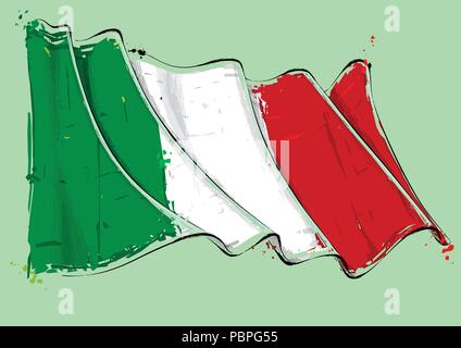 Vector grange Illustration of an Italian waving Flag. All elements neatly on well defined layers Stock Vector
