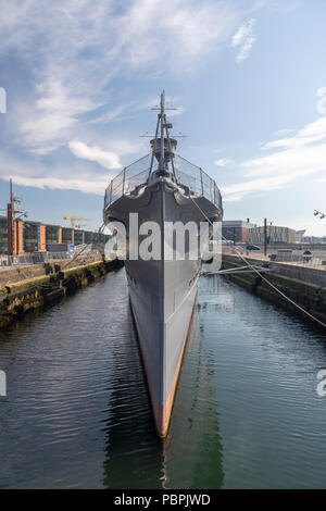 HMS Caroline in the Alexandra Dock, Belfast. The last survivor of the Battle of Jutland Stock Photo