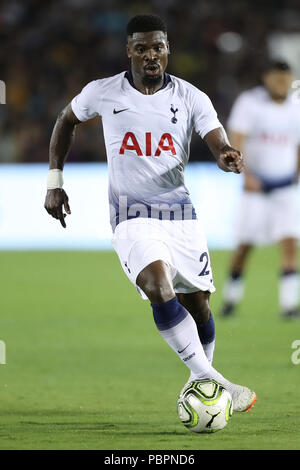 July 28, 2018: Tottenham Hotspur defender Serge Aurier (24) gets ready to make a passing move in the game between the FC Barcelona and Tottenham Hotspur, International Champions Cup, Rose Bowl, Pasadena, CA. USA. Photographer: Peter Joneleit Stock Photo