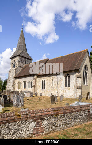 Holybourne, Hampshire, 28 July 2018. The church of the Holy Rood in Holybourne, near Alton, Hampshire where on Saturday 28th July 2018 a solid oak pew was dedicated to the memory of the haemophiliacs who died as the result of being treated with contaminated blood products while at the nearby Treloar College. Stock Photo