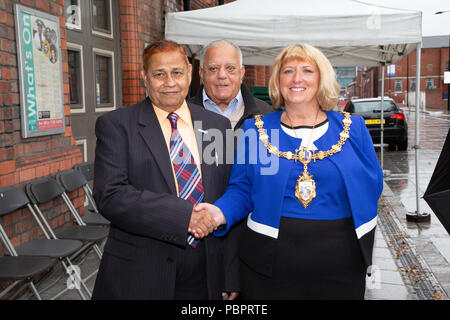 Warrington, UK, 29 July 2018.   Warrington Ethnic Communities Association (WECA) held its fifth annual MELA Festival. The usual walk from The Town Hall did not take place due to the wet and windy weather and the event that should have been held in the Queen’s Gardens at Palmyra Square, close to the Town Centre, was changed to inside the Parr Hall building Stock Photo