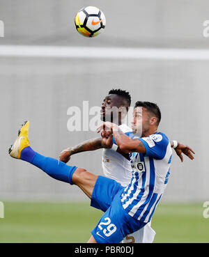 BUDAPEST, HUNGARY - MAY 12: (r-l) Leandro De Almeida 'Leo' of Ferencvarosi  TC celebrates the goal with Roland Varga of Ferencvarosi TC during the  Hungarian OTP Bank Liga match between Ferencvarosi TC