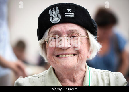 Warsaw, Poland. 29th July, 2018. A veteran attends memorial ceremonies marking the 74th anniversary of the outbreak of the 1944 Warsaw Uprising against the Germans during the World War II, in Warsaw, Poland, July 29, 2018. The Warsaw Uprising broke out on Aug. 1, 1944 and was the biggest resistance operation in German-occupied Europe. Credit: Jaap Arriens/Xinhua/Alamy Live News Stock Photo