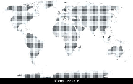 Silhouette of the world. Gray halftone dots, varying in size and spacing. Map of the world. Dotted outline and surface of the Earth. Stock Photo