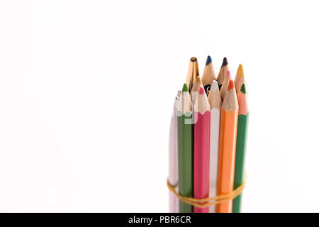 Close up color pencils isolated on white background. Stock Photo