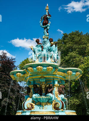 Newly restored and brightly painted Victorian  cast iron Ross Fountain, Princes Street Gardens, Edinburgh, Scotland, UK Stock Photo