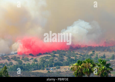 Fallbrook, California, USA – July 29 2018: CalFire battles wildfire near Fallbrook, California in San Diego County. Stock Photo