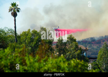 Fallbrook, California, USA – July 29 2018: CalFire battles wildfire near Fallbrook, California in San Diego County. Stock Photo