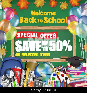 chalkboard back to school sale promotion poster Stock Vector