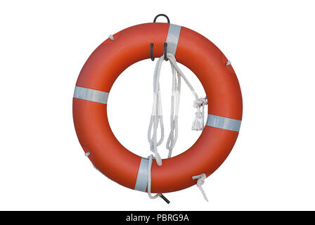 Isolated Lifebuoy Or Life Preserver With Rope On White Background Stock Photo