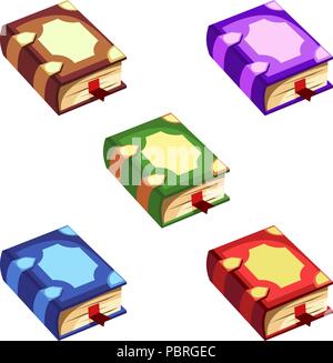 Set of cartoon vector books in different colors for a game Stock Vector